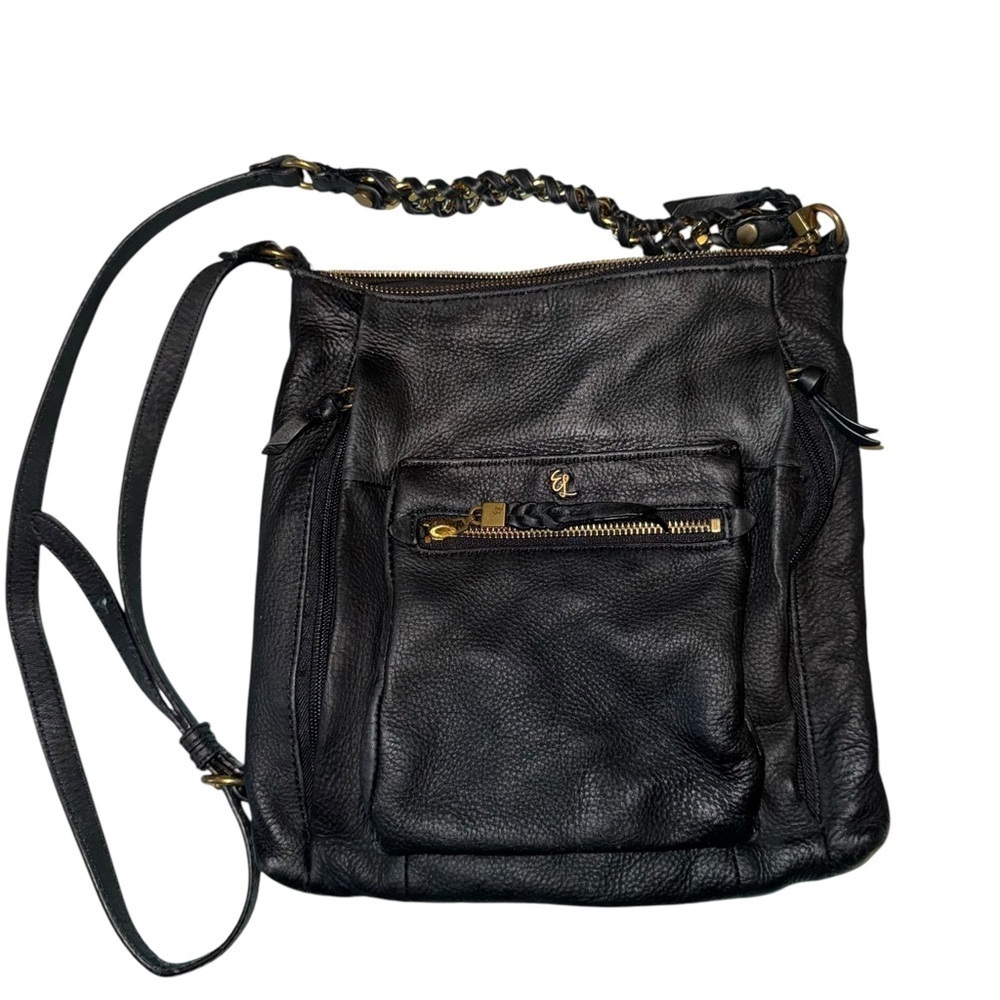 ELLIOTT LUCCA Gwen Black Pebbled Leather Gold Chain Strap Crossbody Bag - Picture 7 of 16
